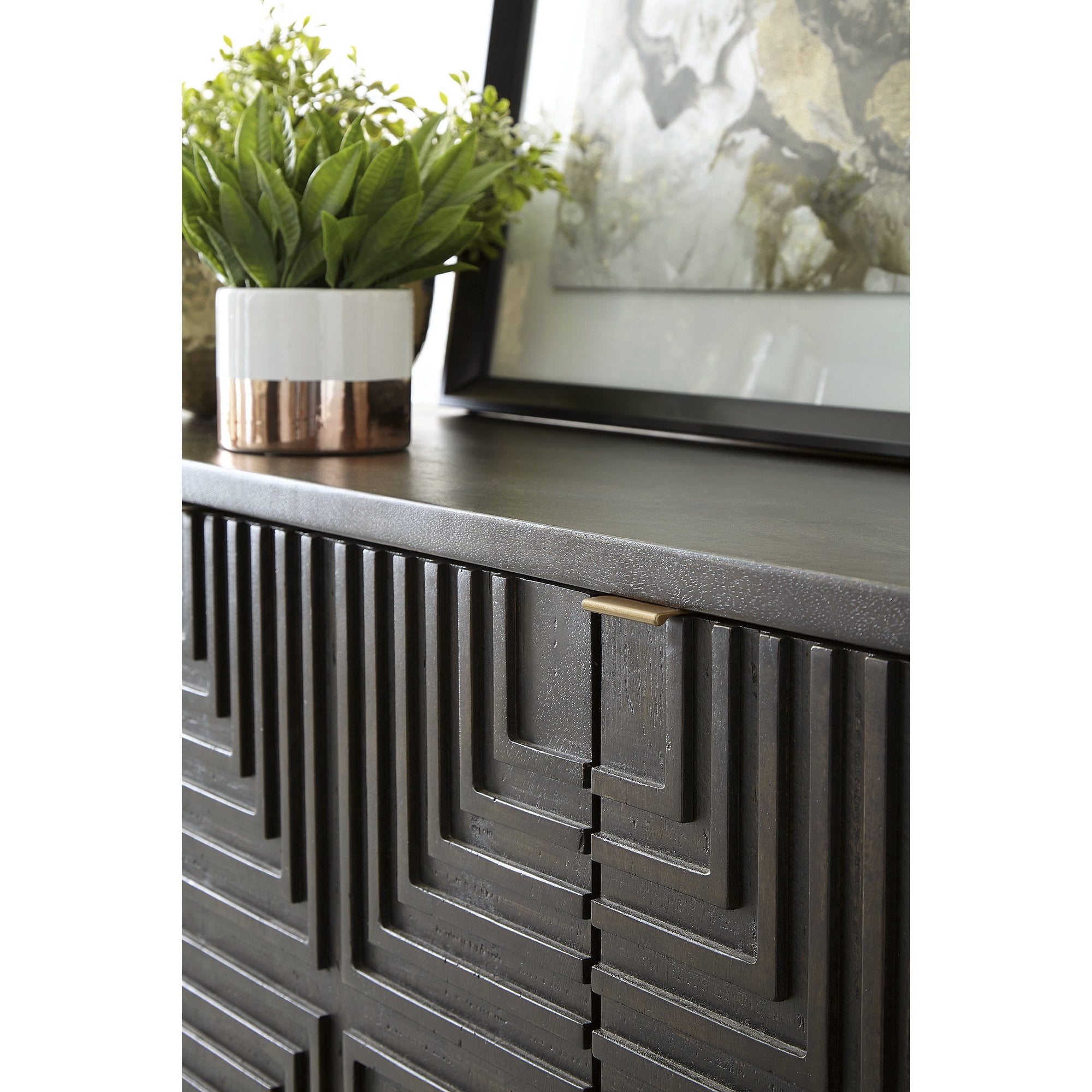 Signature Design by Ashley Contemporary Elinmore Accent Cabinet Brown/Gold Finish