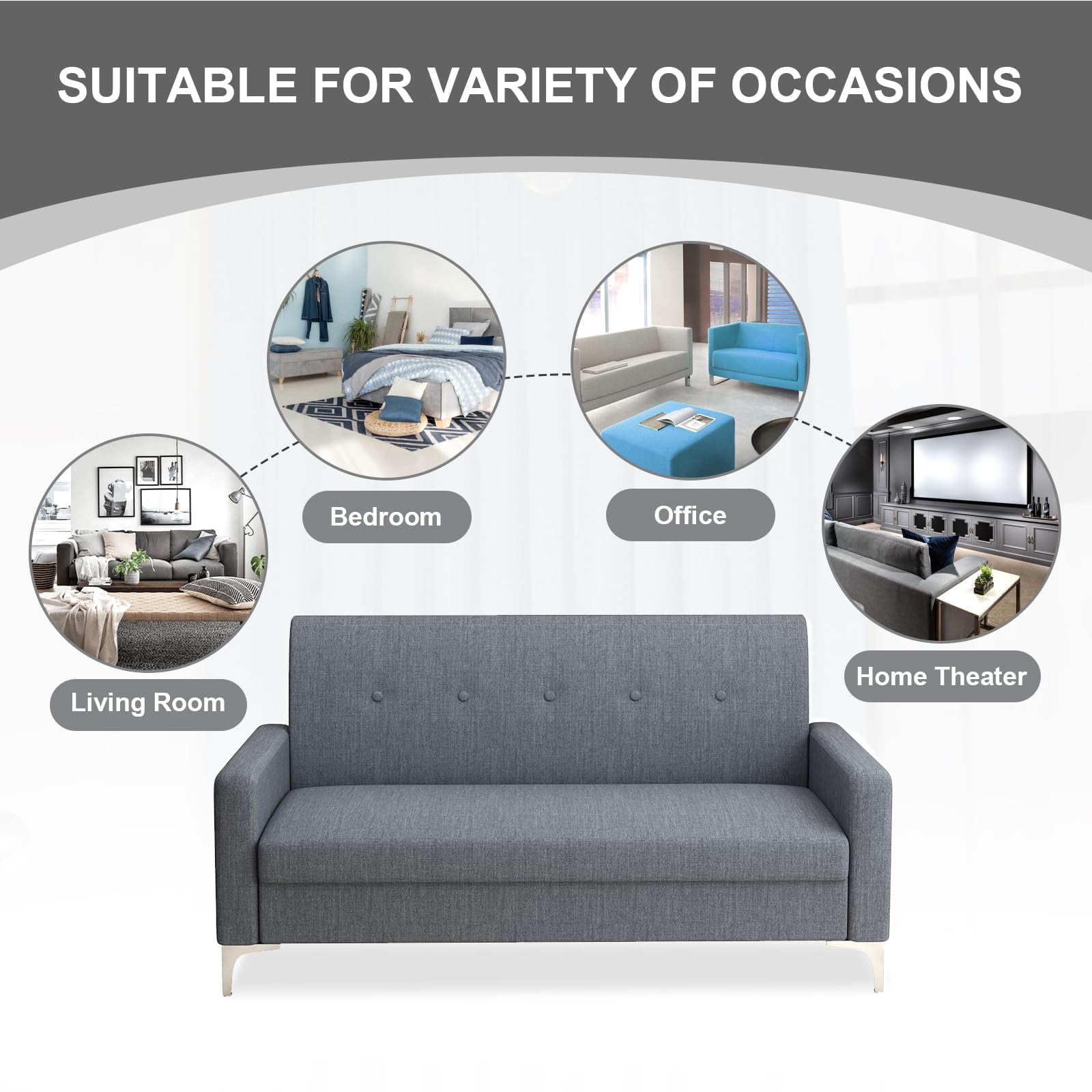 57" Multi-functional Storage Loveseat Sofa,Upholstered 2 Seat Sofa with Side Pockets for Living Room, Bedroom, Office, Small Space,Grey