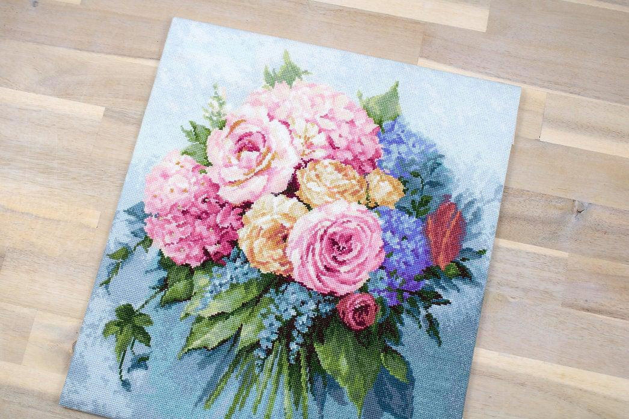Counted Cross-Stitch Kit Bouquet B2371L Needlework Flowers By Luca-S Canvas Cotton Pink Yellow Blue Green