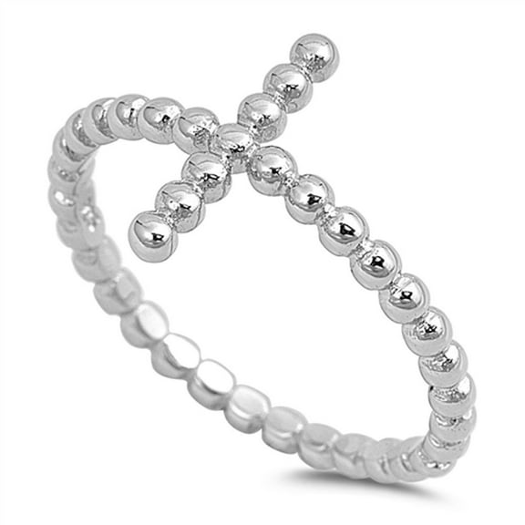 CHOOSE YOUR COLOR High Polish Beaded Sideways Cross Ring .925 Sterling Silver Band Jewelry Female Size 9