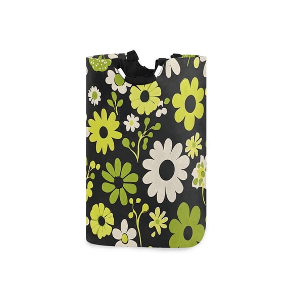 Yayeee Freestanding Laundry Hamper with Handle Collapsible Large Storage Basket for Clothes, Green Flower Pattern