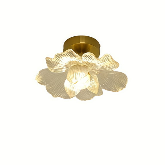 Glass Flower Ceiling Light Semi Flush Mount Hallway Ceiling Light Fixtures Large Gold Bathroom Close to Ceiling Light Floral Petal Kitchen Lamp for Entryway Porch Closet Balcony