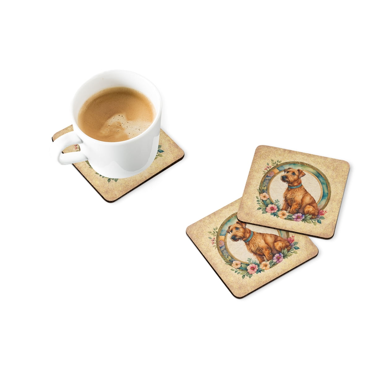 Irish Terrier and Flowers Foam Coaster Set of 4 3.5 in x 3.5 in