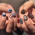 thumbnail image 2 of Uñas postizas adhesivas IMRAIN cortas cuadradas azul verdoso con lunares, 2 of 8