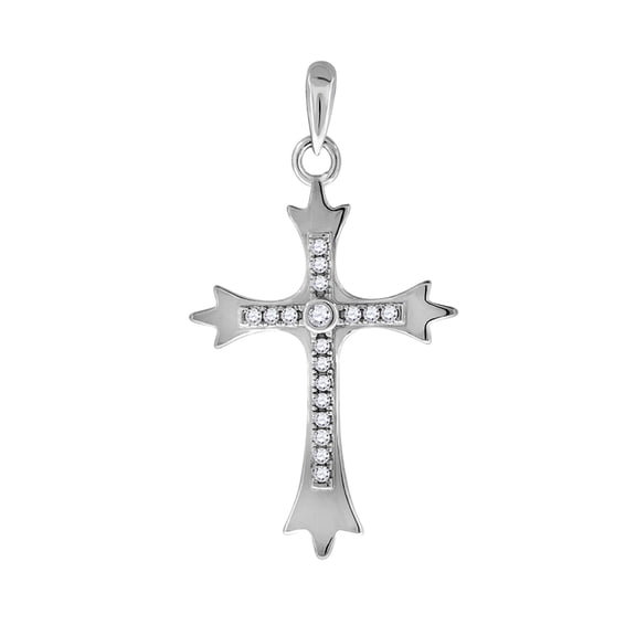 925 Sterling Silver Womens Mens Unisex Round Cubic Zirconia Cross Religious Fashion Charm Pendant Necklace for Men
