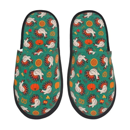 

Disketp Turkey And Thanksgiving1 Fuzzy House Memory Foam Slippers Furry Fur Lined Bedroom Shoes Cozy Indoor-Large