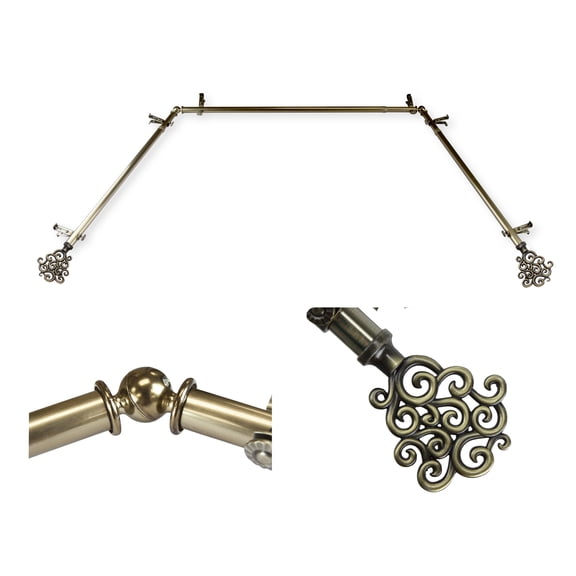 Domovina Teresa 13/16" Bay Window Single Curtain Rod-Color:Antique Brass