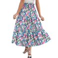 thumbnail image 4 of Floral Midi Skirt for Women Summer Comfy Tiered Elastic High Waisted Skirts Vacation A-Line Flowy Swing Long Skirts Sky Blue L, 4 of 6