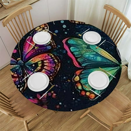 

Patifu Butterflies Stars Round Tablecloth 100% Polyester Stain-Resistant for Indoor and Outdoor Use Ideal for Restaurants Weddings Parties - Outdoor Fitted Table Cloth 42 -46