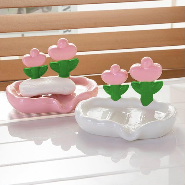 mfyjkho Bandeja de jabón con forma de flor, organizador de baño para jabón en barra, almacenamiento de plástico resistente para fregadero o encimera, 1 pieza