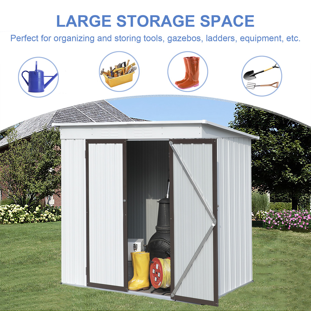 Sesslife Outdoor Storage Shed, 6 x 4 Ft Steel Tool Storage House with Lockable Door and Sloped roof, Outside Garden Storage Room with 65.18' Height Door for Backyard Lawn Patio, Gray - image 3 of 10