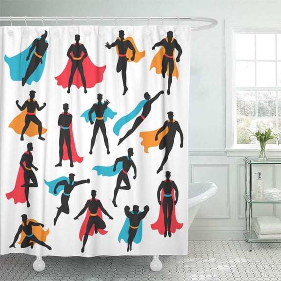 CYNLON Flying of Black Silhouettes in Different Poses Colored Waving Bathroom Decor Bath Shower Curtain 60x72 inch