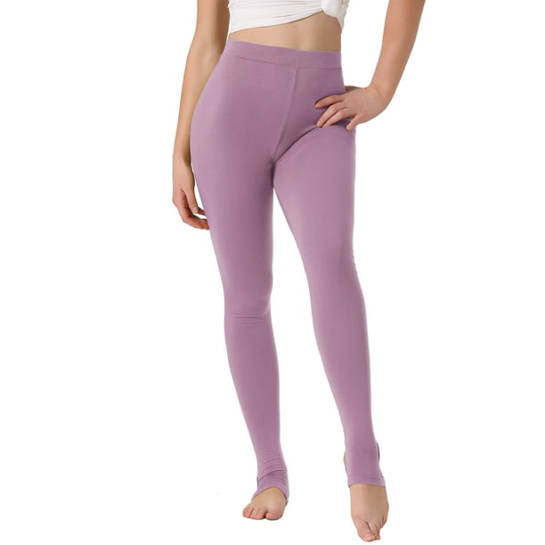 LEGGINGS DE ALGODÓN PARA MUJERES CON CINTURA ELÁSTICA PANTALONES DE YOGA SUAVES CON TIRAS S LILA CLARO