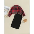 thumbnail image 4 of Bslissey Little Girls 2Pcs Outfits Long Sleeve Button Lapel Short Plaid Coat + Sleeveless Solid Color Slim Cami Dress 2T 3T 4T 5T 6T Toddler Kids Casual Dress Sets, 4 of 8