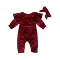 thumbnail image 4 of Cenuakty Newborn Baby Girl Bodysuit,0-24M  Long Sleeve Velvet Ruffled Solid Color Romper + Bow Headband Outfits Clothes, 4 of 9