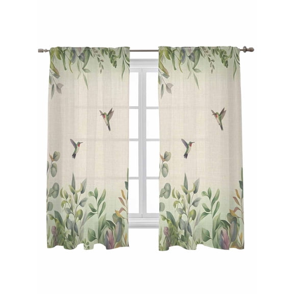 Hummingbird Curtains 63 Inch Length,Sheer Curtains for Bedroom Living Room Window Sage Green Botanical Leaf Vintage Botanical Rod Pocket Drapes Kitchen Curtains Small Half Window 42"x63" 2 Panels