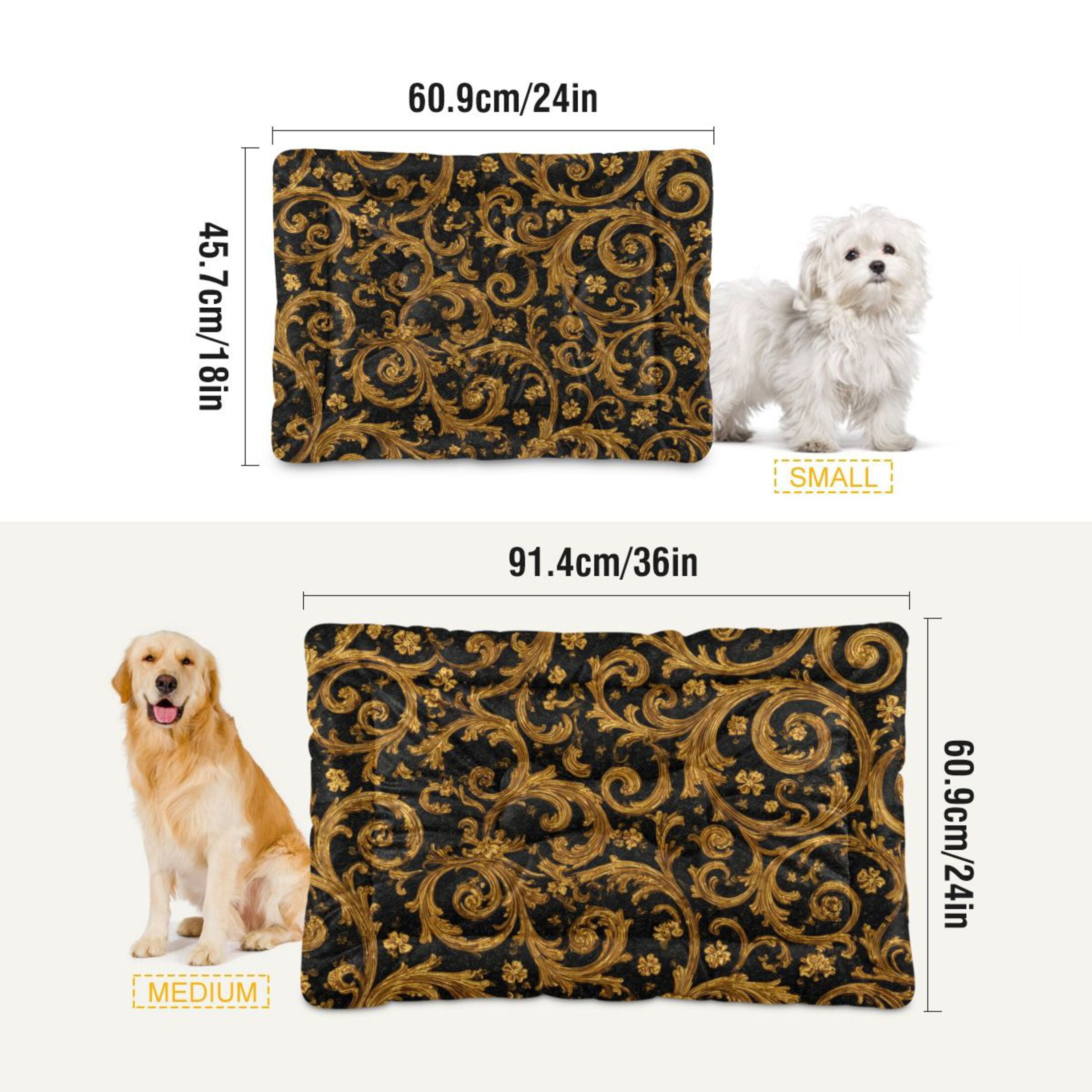 Cozy Mat Pet Bed Indoor Outdoor Warm Soft For Cat Dog Puppy(S/M) Black&gold Baroque Pattern