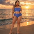 thumbnail image 3 of Agnes Orinda Women's Plus Size Swimsuit Two Piece Bathing Suit High Waisted Tummy Control Bikini Set 1X Blue, 3 of 9