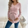 thumbnail image 2 of Eltusu Women Maternity Long Sleeve Tops, Comfort Pullover Stretch V-Neck Pregnancy Clothes Pink Size L, 2 of 7