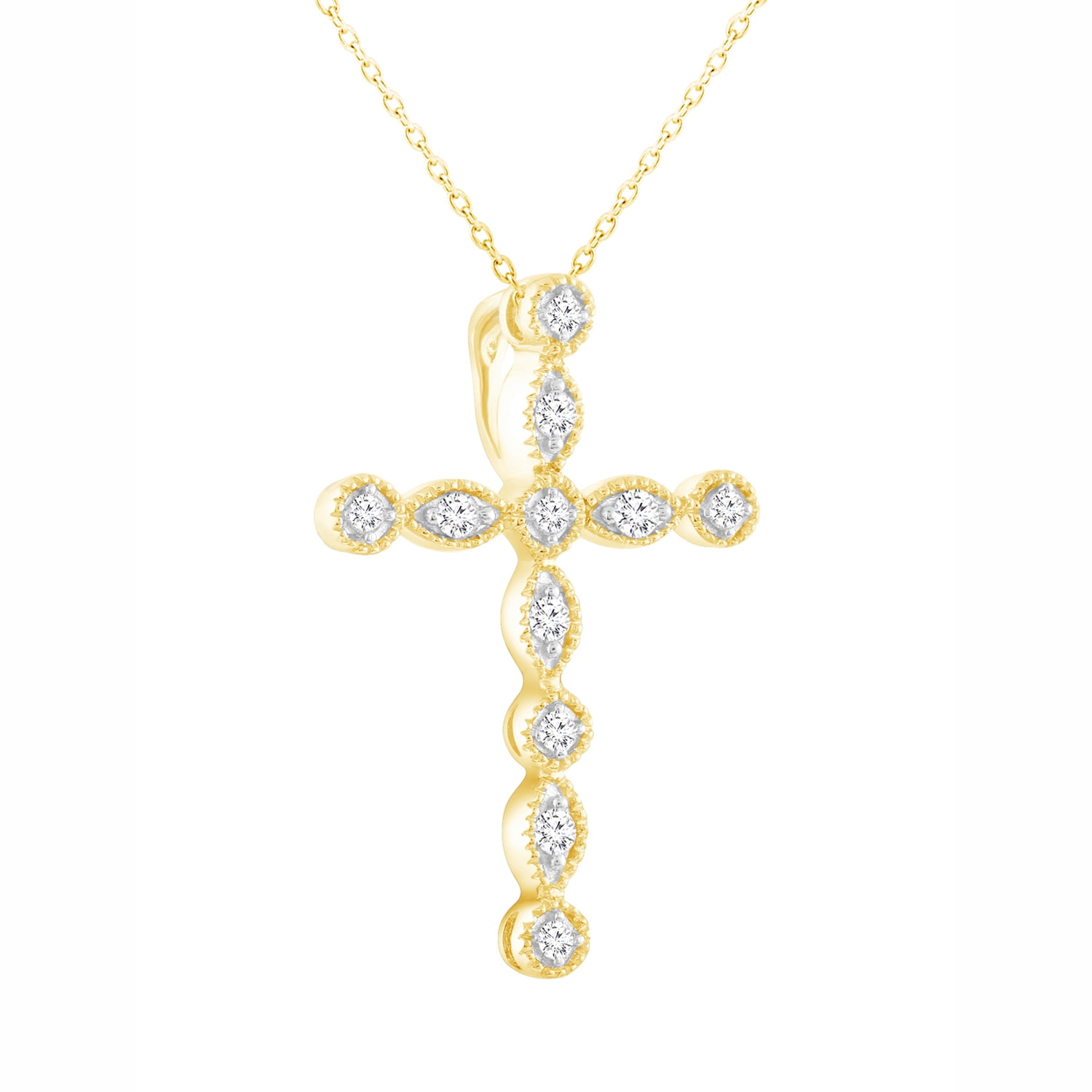 Brilliance Fine Jewelry Women's 1/6 CTTW Natural Diamond Cross Pendant and Necklace in 14K Gold Filled Chain