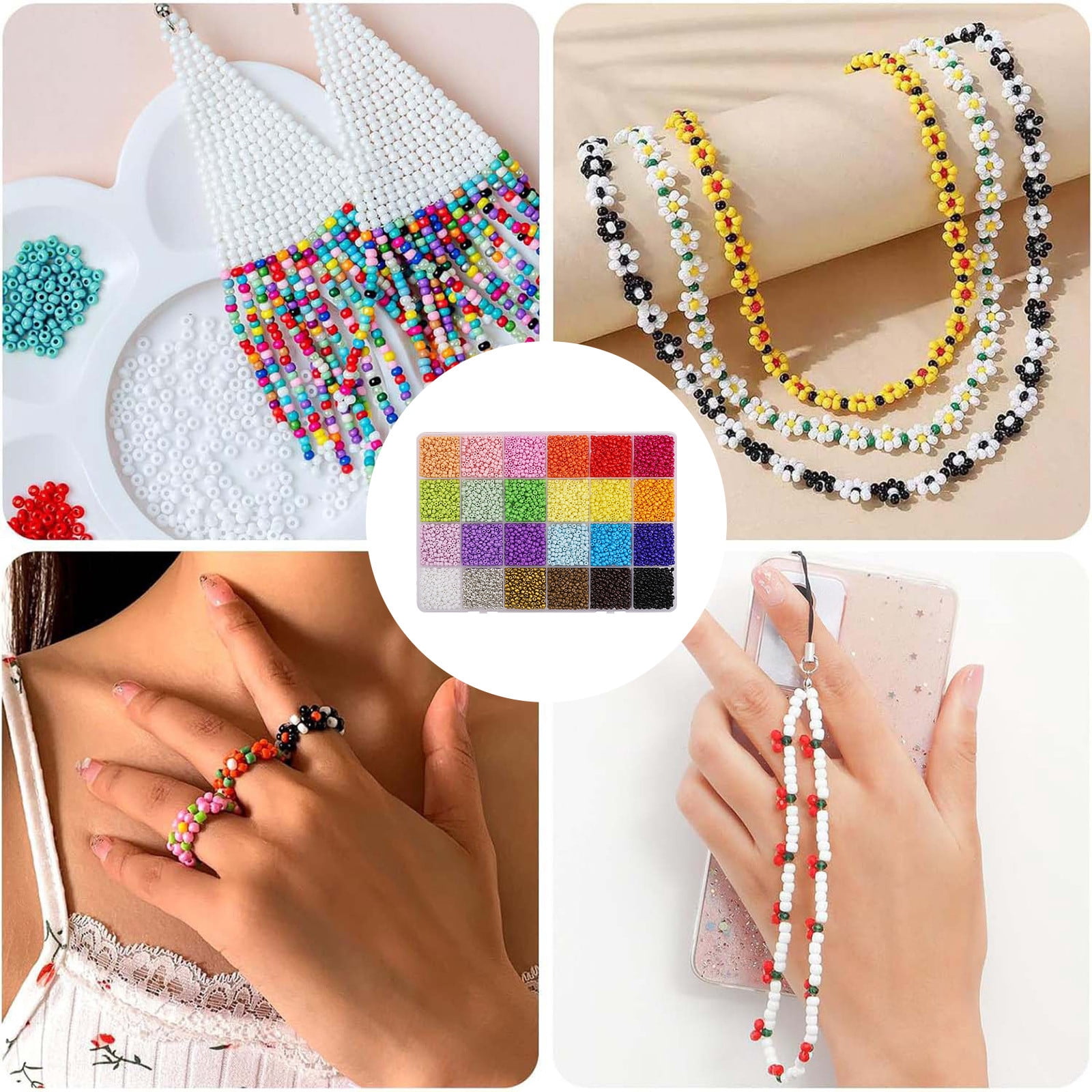 DIY Beads Kit for Bracelet Making, 24-Color Jewelry Bead Set with Storage Box for Necklace Craft Supplies and Handmade Accessories, Ideal Gift for DIY Lovers