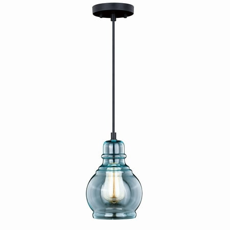 

Vaxcel Millie Bronze Farmhouse Jar Mini Pendant Ceiling Light Smoke Blue Glass