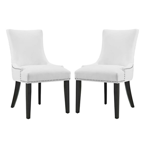 Modern Contemporary Urban Design Dining Kitchen Room Side Chair, Set of Two, Faux Vinyl Leather Nail Rivet, White