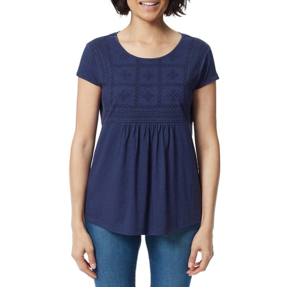Gloria Vanderbilt Women's Plus Embroidered Relaxed Fit Tee Tunic Top-Blue / XXL