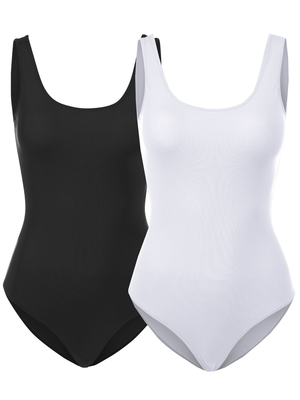 Women's Scoop Neck Sleeveless Stretch Cotton Bodysuit Tank Top 2Pack