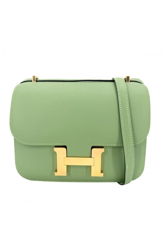 Pre-Owned Hermes Constance 18 Shoulder Bag for Women, Genuine Leather, Veau Epsom Green, Gold...