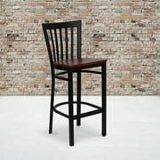 Flash Furniture HERCULES Series Black School House Back Metal Restaurant Barstool - Cherry Wood Seat