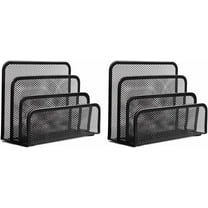 JINGBAO 2 Pack Mail Organizer for Desk, Mesh Metal Mail Holder Countertop with 3-Slot, Letter Sorter File Holder, Office Envelope Organizer for Mails
