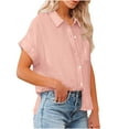 thumbnail image 5 of Women's Spring Summer Linen Casual Short Sleeve Round Neck Blouse, Loose Fit Cotton Linen Shirt with Pockets, Relaxed Fit Five-Point Sleeve Top, Comfortable and Stylish Casual Blouse for Daily Wear, 5 of 7