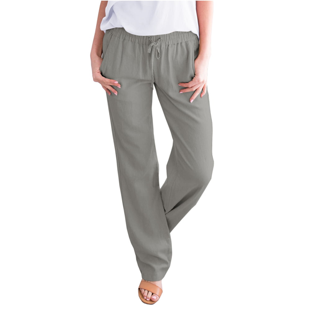 SySea - Elastic Waist Women Cotton Pants Drawstring Casual Trousers ...
