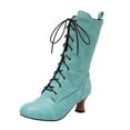 thumbnail image 2 of PiGOGI Women's Mid Calf Boots, Lace Up Flat Boots for Women, Round Toe Vintage Style Winter Boots Green 38, 2 of 6