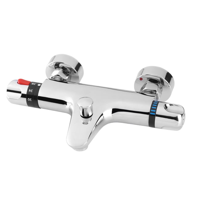 Grifo de ducha termostático con válvula de control, mezclador de baño, cromado, montado en la pared