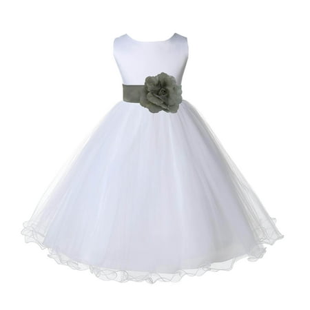 

Ekidsbridal White Satin Tulle Rattail Edge Flower Girl Dress Bridesmaid Wedding Pageant Toddler Recital Easter Holiday Communion Birthday Baptism Occasions 829S