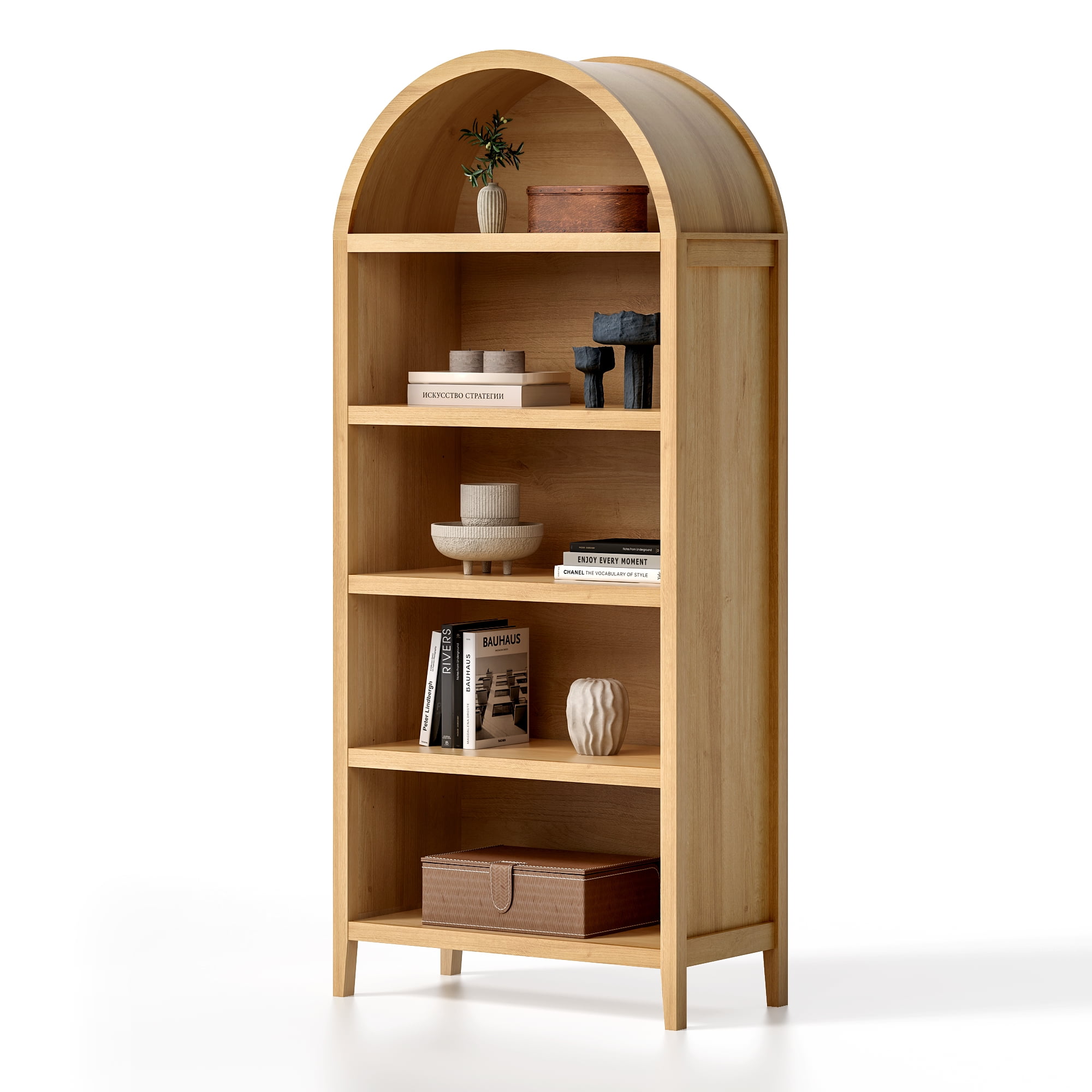 EYYTHUNG 5-Tier Arched Bookcase with Adjustable Shelves, 71" Tall