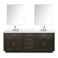 thumbnail image 2 of Abbey 84" W Brown Oak Double Vanity, Carrara Marble, Faucet and 36" Mirrors, 2 of 3