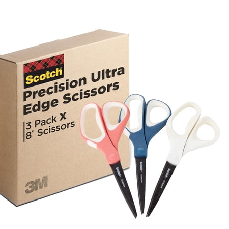 Scotch Brand Precision Ultra Edge Scissors, 8 Inch, 3-Pack (1458-3AMZ-ESF)