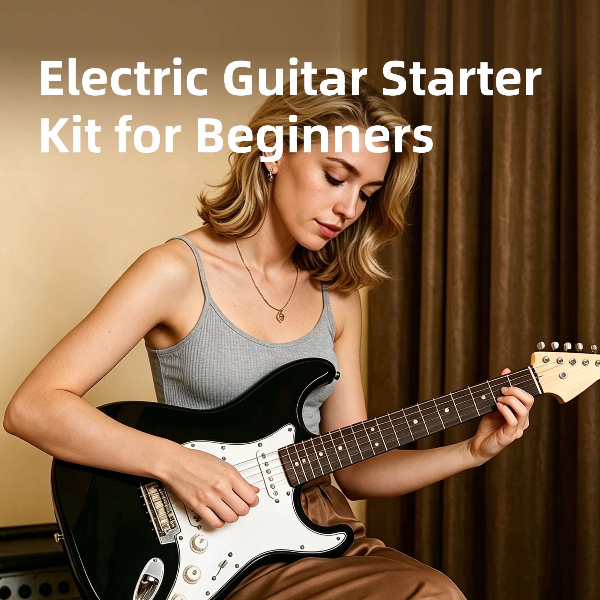 Flordecy's  39 inch Electric Guitar Beginner Kit for Adults, Solid Wood ST Body S-S-S Pickups with Accessories, Black