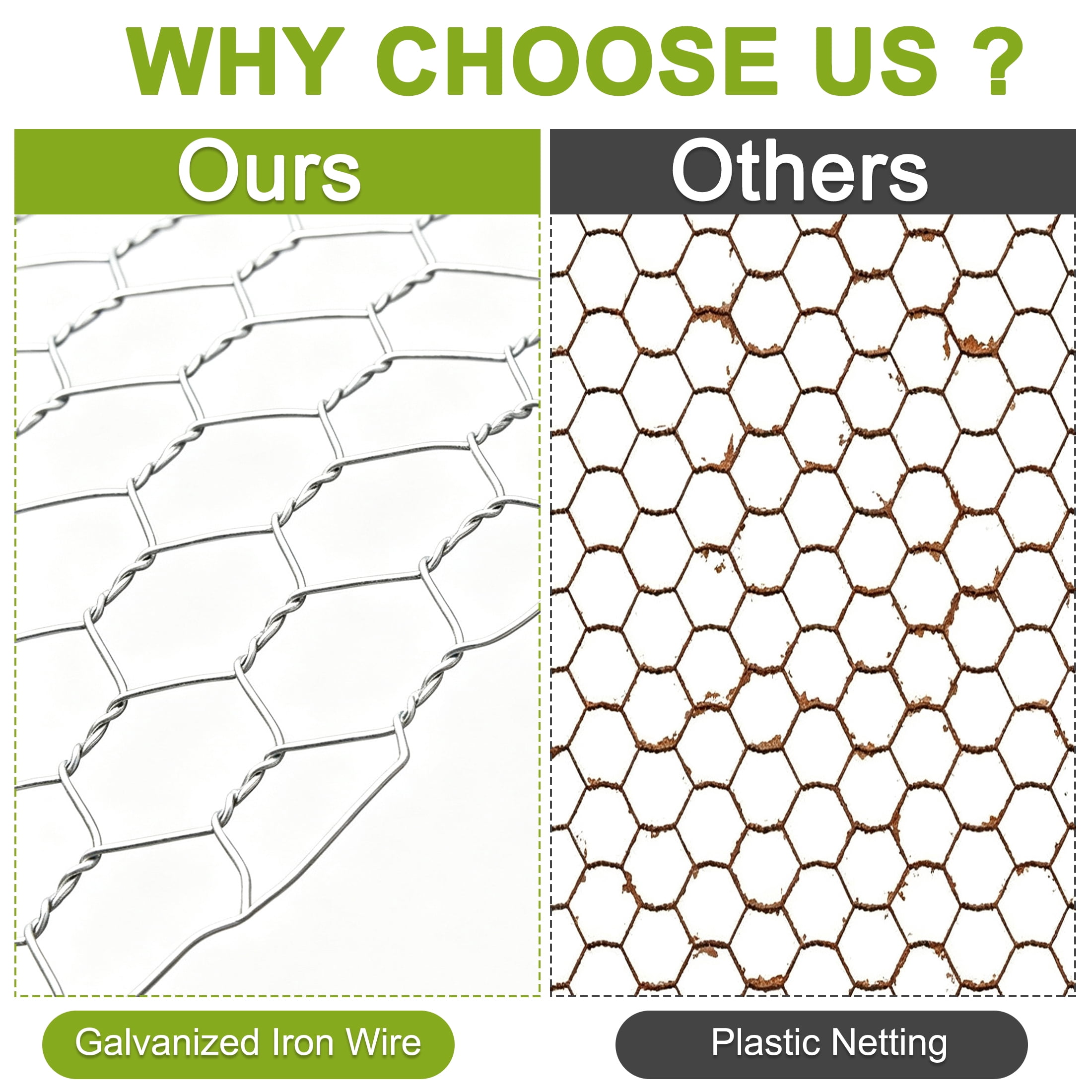 GARITIN Chicken Wire Mesh Roll 3.3ft x 32.8ft, Galvanized Rustproof Hexagonal Wire Mesh for Gardening, Cages, Fencing, Compost Bins, Gutter Guards