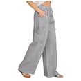 thumbnail image 4 of HADST Women's Lightweight Cargo Pants with Drawstring Waist Loose Fit Wide Leg Beach Trousers with Side Pockets for Vacation, 4 of 5