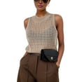 thumbnail image 3 of Womens Summer Knit Sweater Tank Tops Round Neck Crochet Hollow Out Sleeveless Casual Crop Shirt Khaki XL, 3 of 9