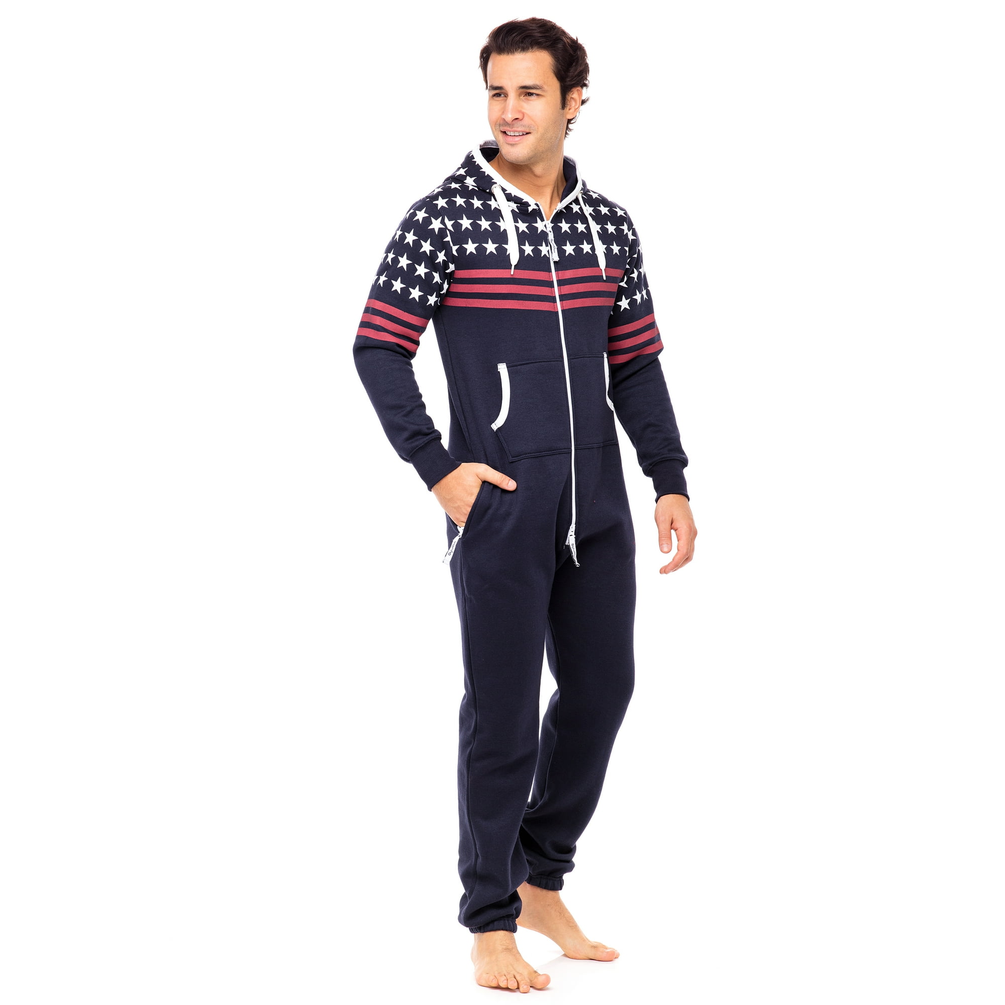 SkylineWears Mens Fashion One Piece Hooded Jumpsuit One Piece Non Footed Pajamas