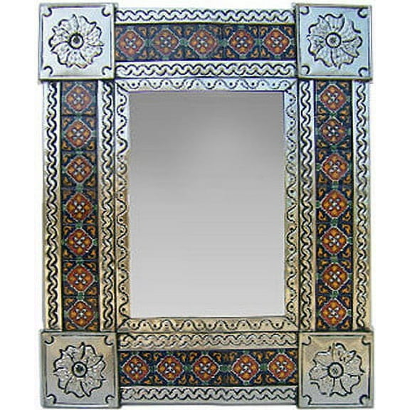 Small Silver Granada Tile Talavera Tin Mirror