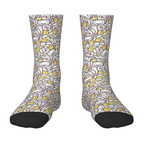 Fuzoiu cute rat with cheese Print Kids Socks For Boys Girls,Grip Crew Socks with Non Slip,Lightweight Stretch Crew Socks,Toddlers Crew Boot Socks