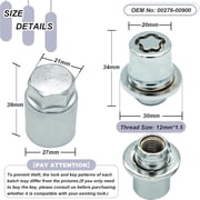 M12 x 1.5 Wheel Lock Lug Nuts - Compatible with Toyota Avalon/Camry/Corolla & Lexus Models (Replaces OEM Part 00276-00900)