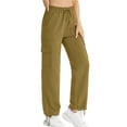 thumbnail image 5 of Women Work Pants Womens Casual Solid Color Pants Straight Wide Leg Trousers Pants Cargo Pants With Pocket Green L, 5 of 7