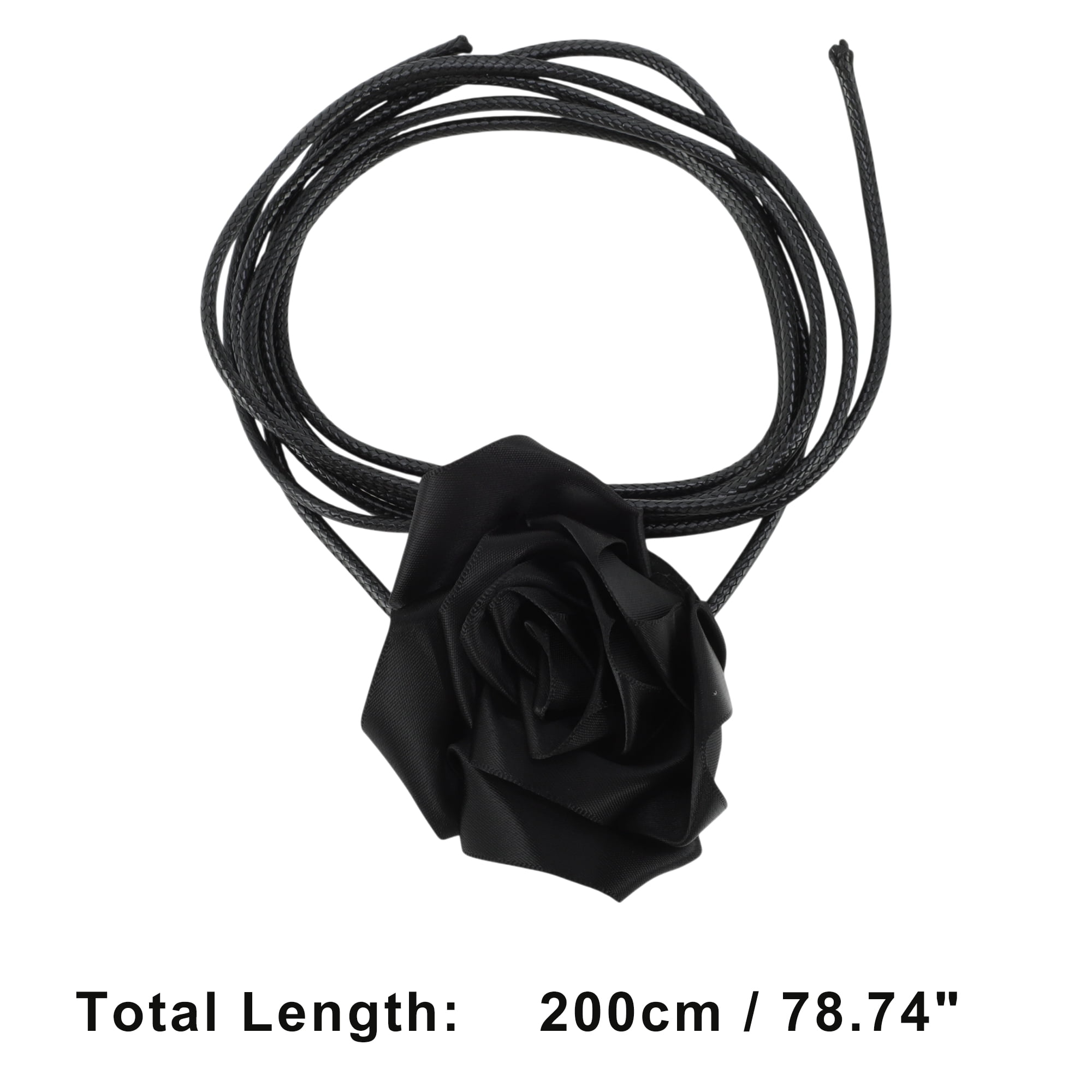 Unique Bargains Satin Rose Flower Adjustable Waist Belt Black